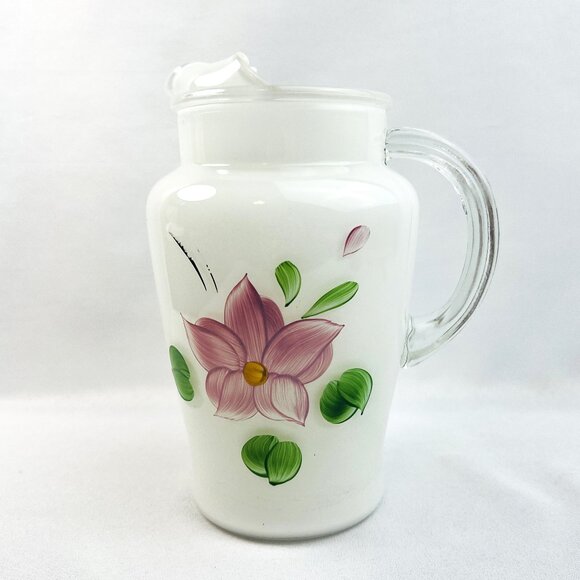 Bartlett Collins Gay Fad Vintage Juice Pitcher White Glass Hand Painted 32 oz 8" - Picture 5 of 9
